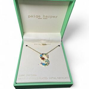 Paige Harper S Initial Necklace Cubic Zirconia 14K Flash Gold Plated NIB
